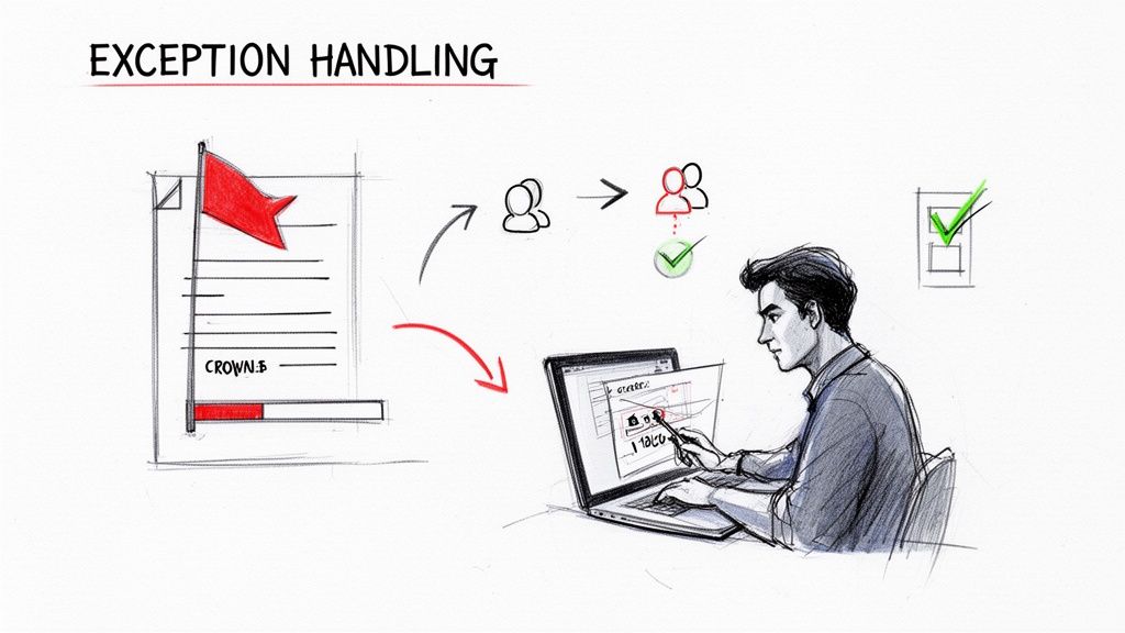 A developer effectively handles exceptions and errors in a software system, leading to successful resolution.