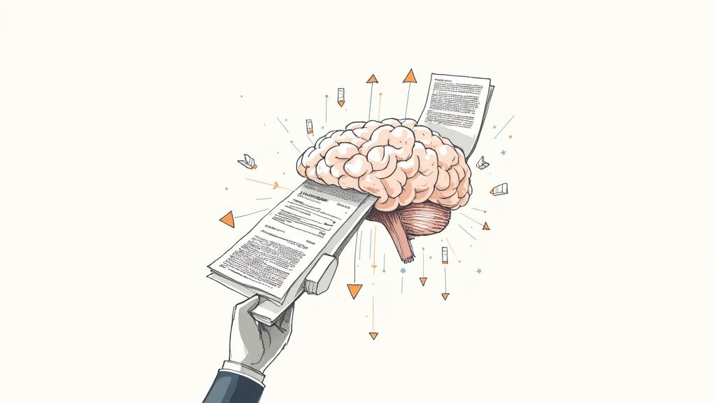 An illustration of AI and OCR working together to process invoices.