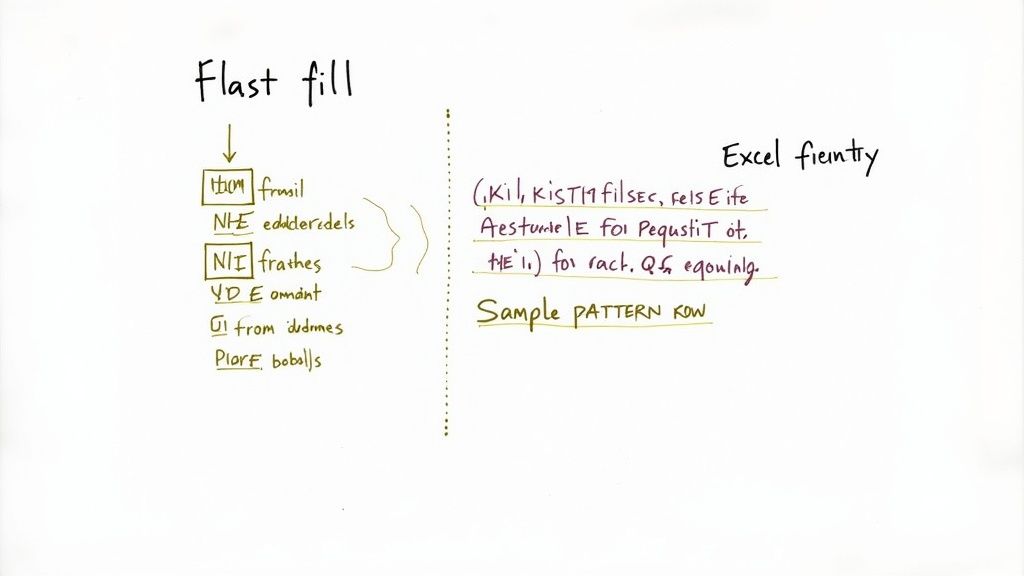 An animated GIF showing Flash Fill automatically extracting data in an Excel spreadsheet.