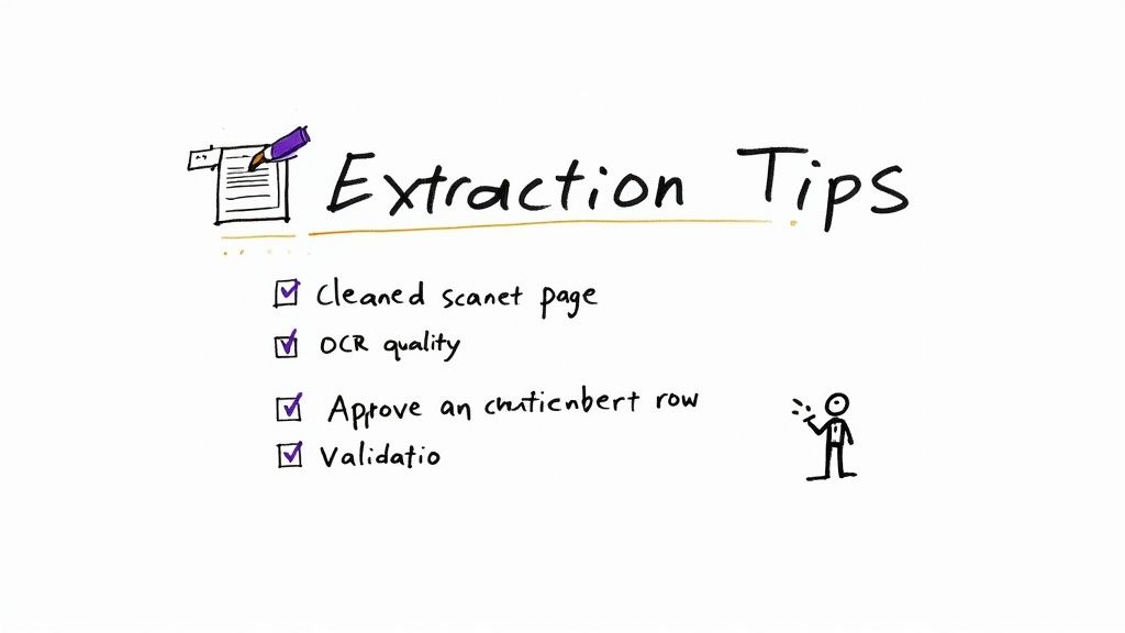 A person looking at a screen with question mark icons, representing common questions about PDF data extraction.
