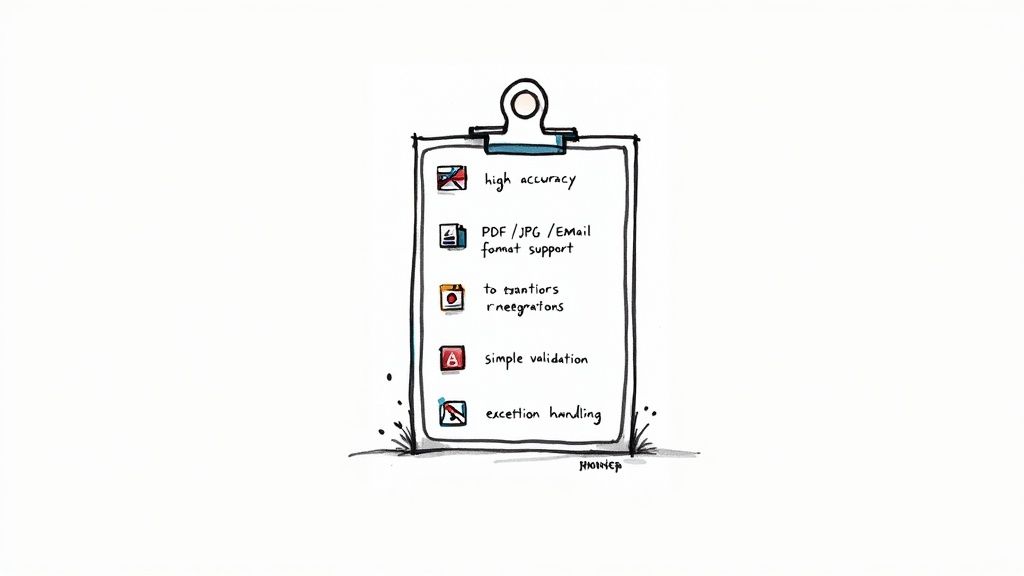 A user interface showing an invoice with key data fields highlighted, demonstrating the extraction process.