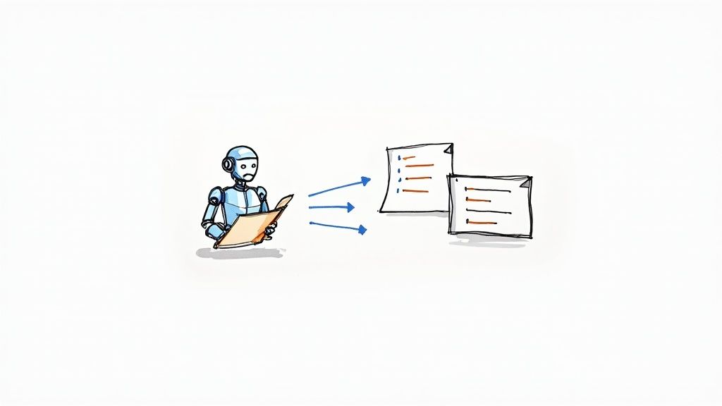 A person at a desk surrounded by organized digital documents, illustrating the efficiency of Intelligent Document Processing.