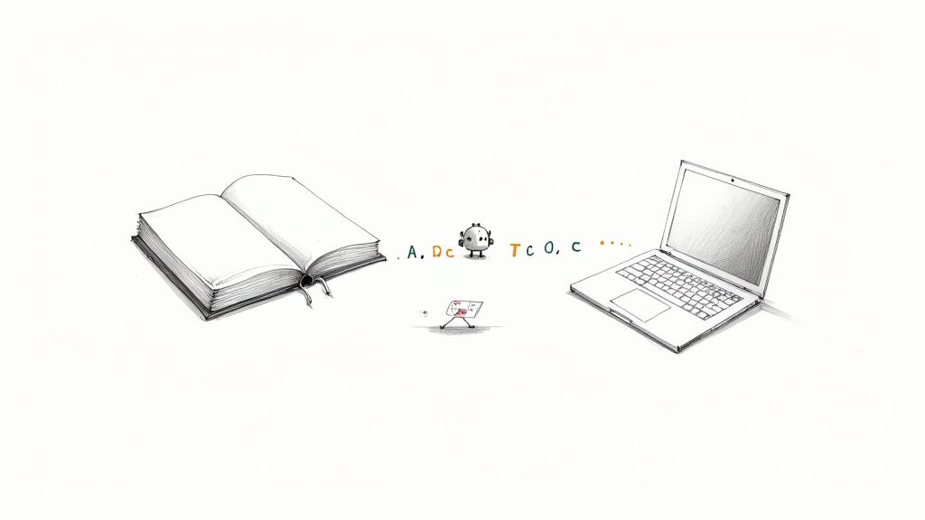 A close-up of a document being scanned, symbolizing the conversion of physical text to digital data.